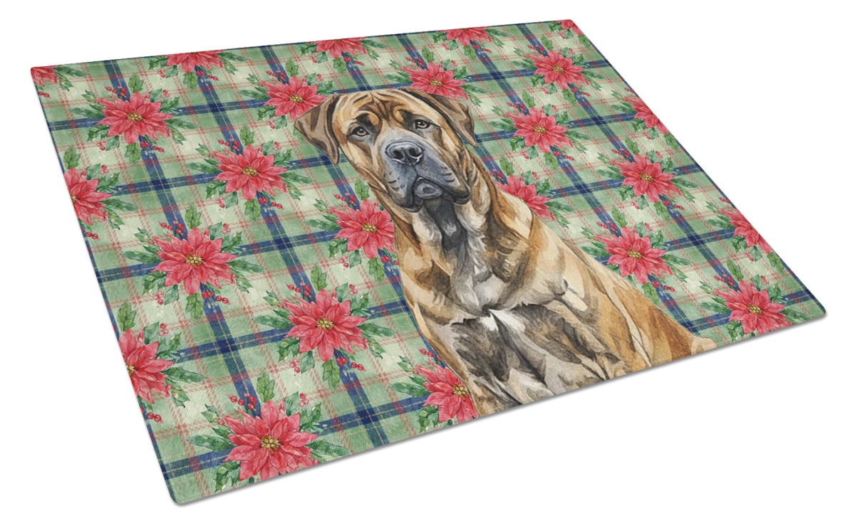 Picture of Carolines Treasures WDK8520LCB Unisex Adult Brindle Boerboel Christmas Poinsettias Glass Cutting Board - 15 x 12 in.