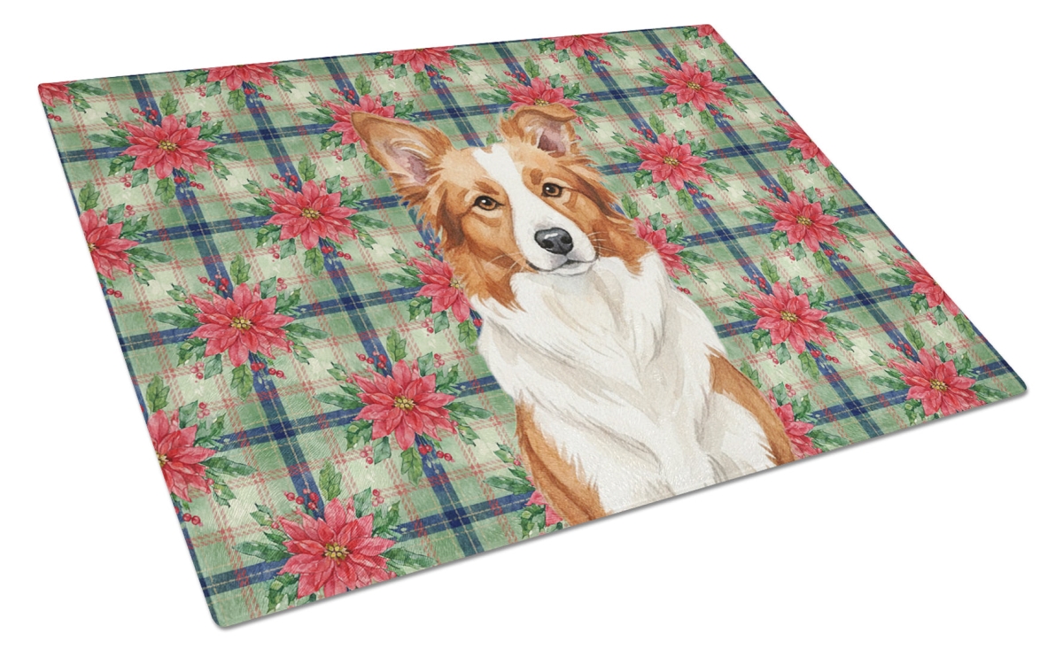 Picture of Carolines Treasures WDK8524LCB Unisex Adult Red & White Border Collie Christmas Poinsettias Glass Cutting Board - 15 x 12 in.