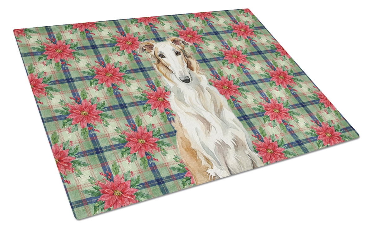 Picture of Carolines Treasures WDK8530LCB Unisex Adult Borzoi Christmas Poinsettias Glass Cutting Board - 15 x 12 in.