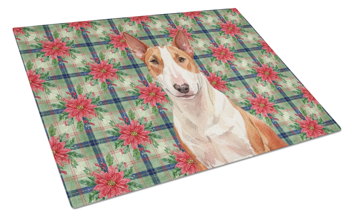 Picture of Carolines Treasures WDK8551LCB Unisex Adult Red & White Bull Terrier Christmas Poinsettias Glass Cutting Board - 15 x 12 in.