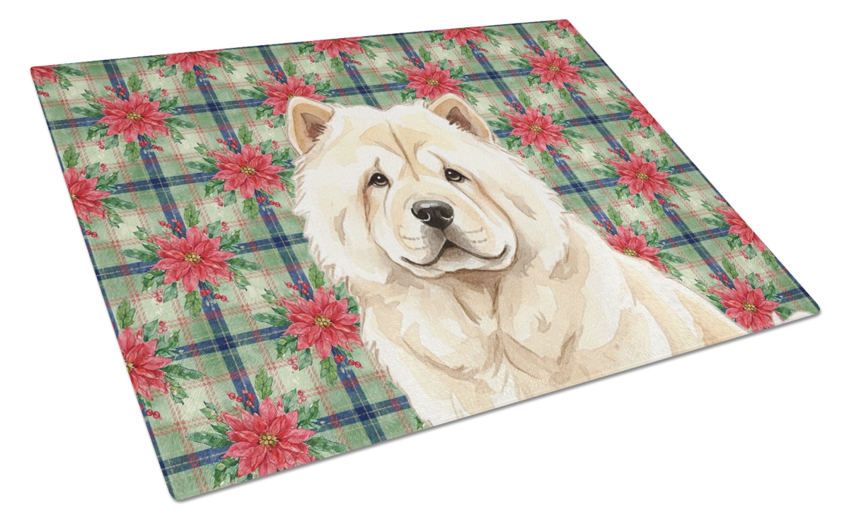 Picture of Carolines Treasures WDK8579LCB Unisex Adult Cream Chow Chow Christmas Poinsettias Glass Cutting Board - 15 x 12 in.