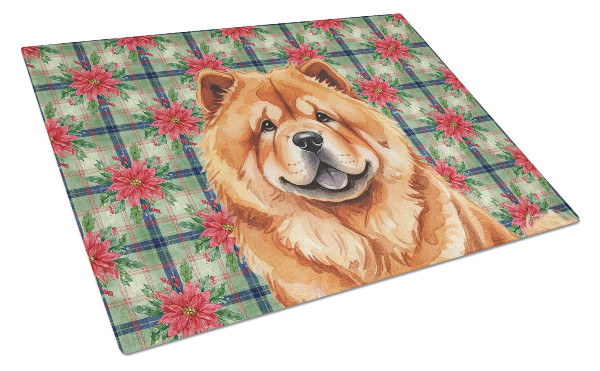 Picture of Carolines Treasures WDK8580LCB Unisex Adult Red Chow Chow Christmas Poinsettias Glass Cutting Board - 15 x 12 in.