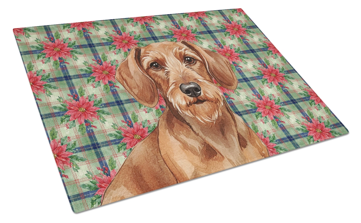 Picture of Carolines Treasures WDK8602LCB Unisex Adult Wirehaired Red Dachshund Christmas Poinsettias Glass Cutting Board - 15 x 12 in.