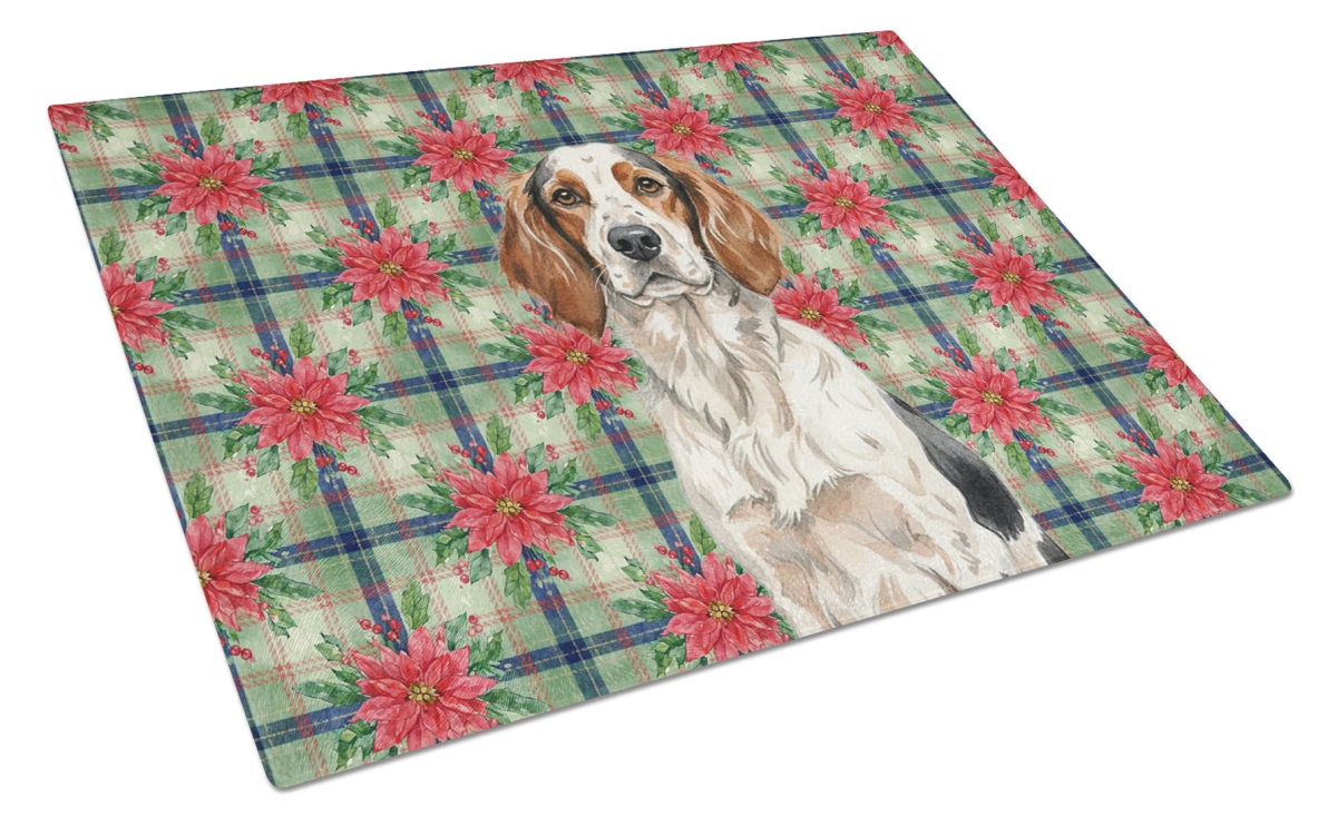 Picture of Carolines Treasures WDK8631LCB Unisex Adult Tricolor English Setter Christmas Poinsettias Glass Cutting Board - 15 x 12 in.