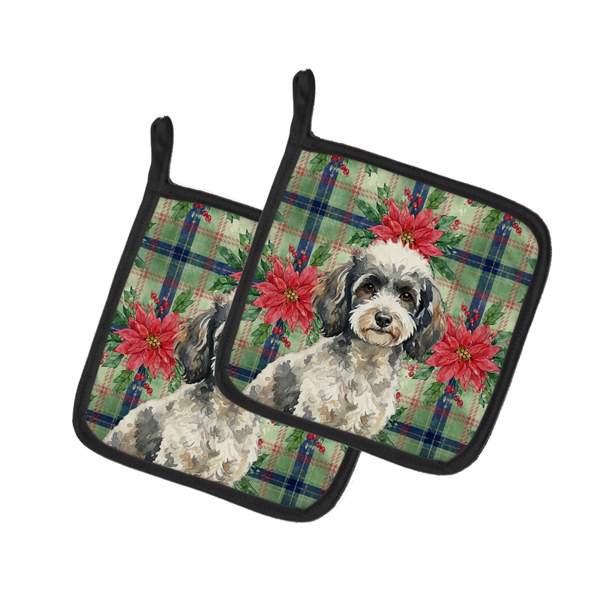 Picture of Carolines Treasures WDK8774PTHD Unisex Adult Toy Parti Poodle Christmas Poinsettias Pot Holders - 7.5 x 7.5 in. - Set of 2