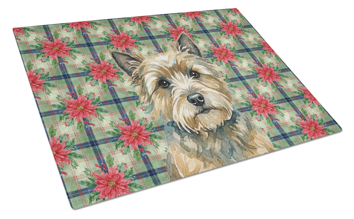 Picture of Carolines Treasures WDK8556LCB Unisex Adult Cairn Terrier Christmas Poinsettias Glass Cutting Board - 15 x 12 in.