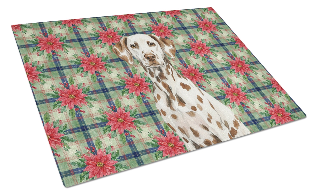 Picture of Carolines Treasures WDK8605LCB Unisex Adult Liver Dalmatian Christmas Poinsettias Glass Cutting Board - 15 x 12 in.