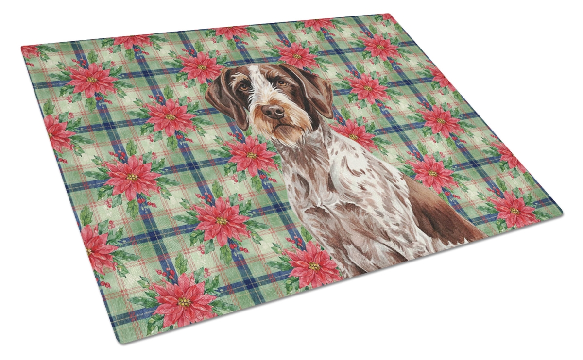 Picture of Carolines Treasures WDK8650LCB Unisex Adult Roan German Wirehaired Pointer Christmas Poinsettias Glass Cutting Board - 15 x 12 in.