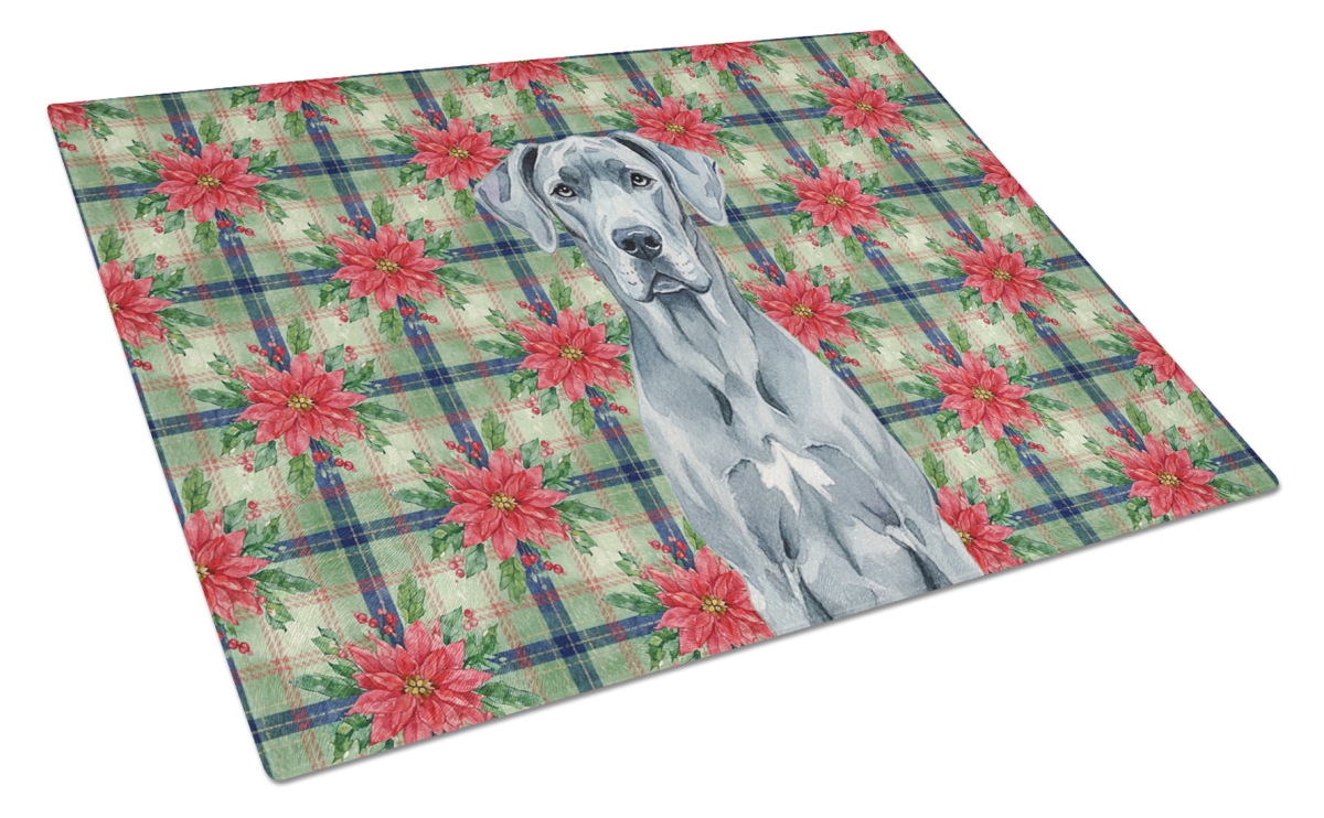 Picture of Carolines Treasures WDK8654LCB Unisex Adult Blue Great Dane Christmas Poinsettias Glass Cutting Board - 15 x 12 in.