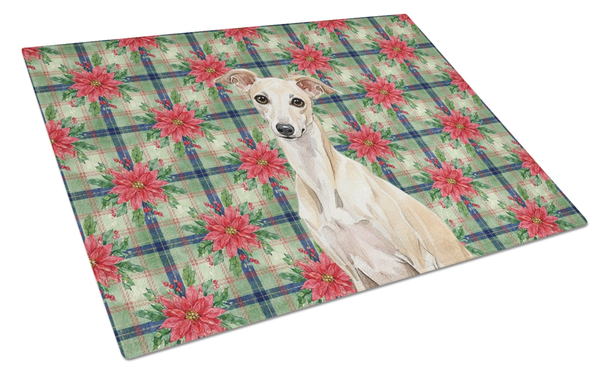 Picture of Carolines Treasures WDK8679LCB Unisex Adult Cream Italian Greyhound Christmas Poinsettias Glass Cutting Board - 15 x 12 in.
