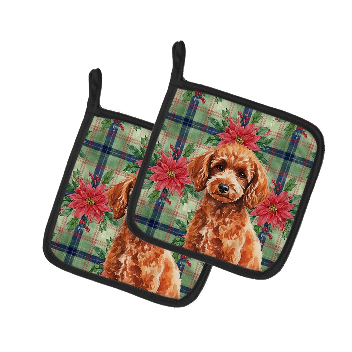 Picture of Carolines Treasures WDK8775PTHD Unisex Adult Toy Red Poodle Christmas Poinsettias Pot Holders - 7.5 x 7.5 in. - Set of 2