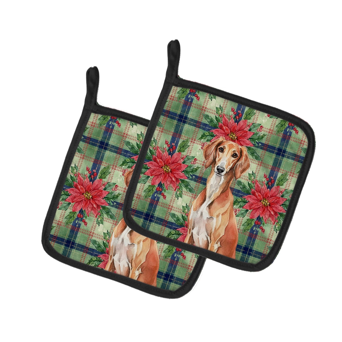 Picture of Carolines Treasures WDK8797PTHD Unisex Adult Red Saluki Christmas Poinsettias Pot Holders - 7.5 x 7.5 in. - Set of 2