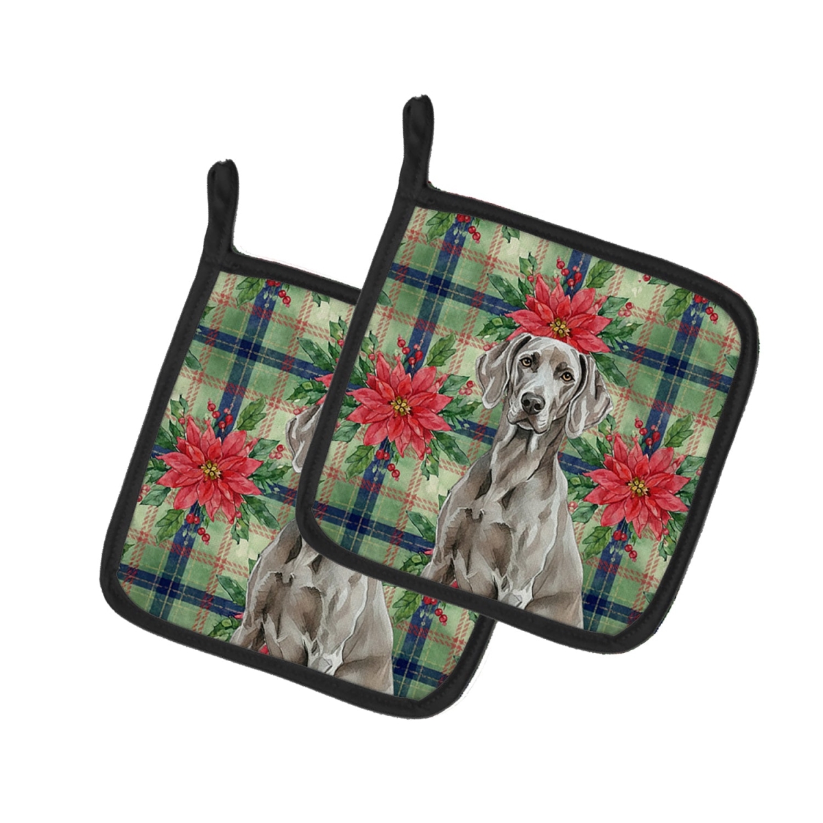 Picture of Carolines Treasures WDK8847PTHD Unisex Adult Weimaraner Christmas Poinsettias Pot Holders - 7.5 x 7.5 in. - Set of 2