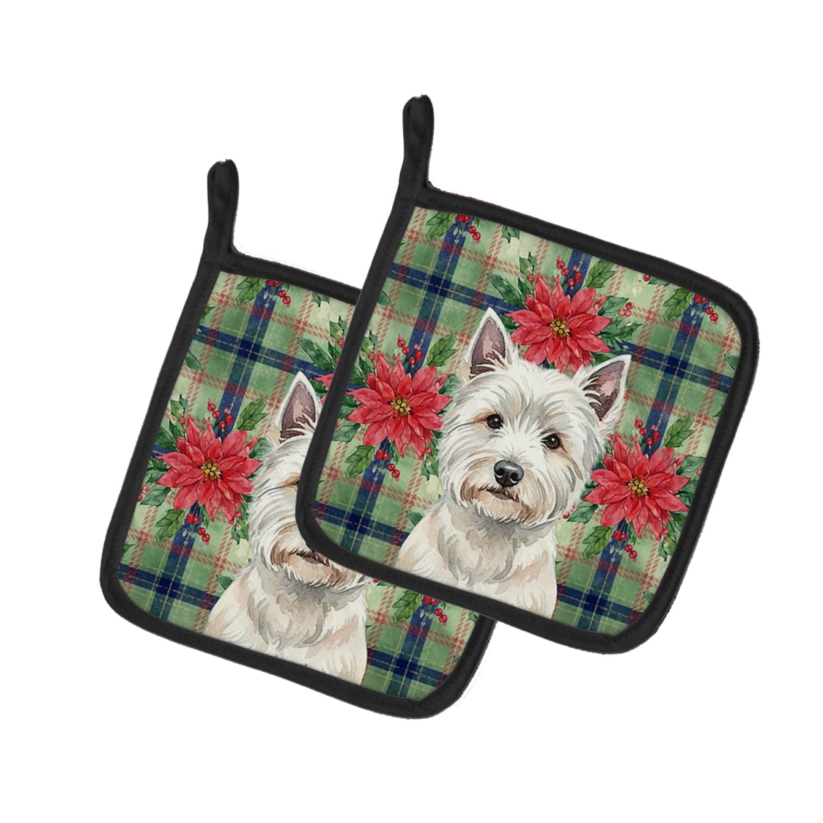 Picture of Carolines Treasures WDK8850PTHD Unisex Adult Westie Christmas Poinsettias Pot Holders - 7.5 x 7.5 in. - Set of 2