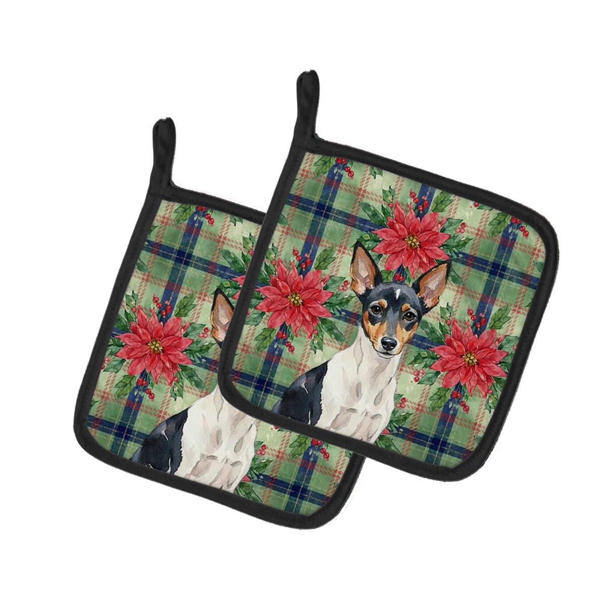 Picture of Carolines Treasures WDK8845PTHD Unisex Adult Toy Fox Terrier Christmas Poinsettias Pot Holders - 7.5 x 7.5 in. - Set of 2