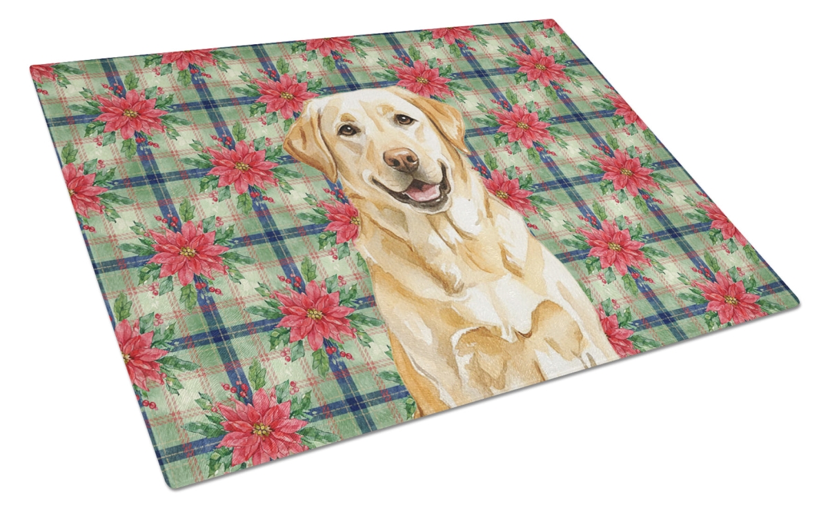 Picture of Carolines Treasures WDK8694LCB Unisex Adult Yellow Labrador Retriever Christmas Poinsettias Glass Cutting Board - 15 x 12 in.