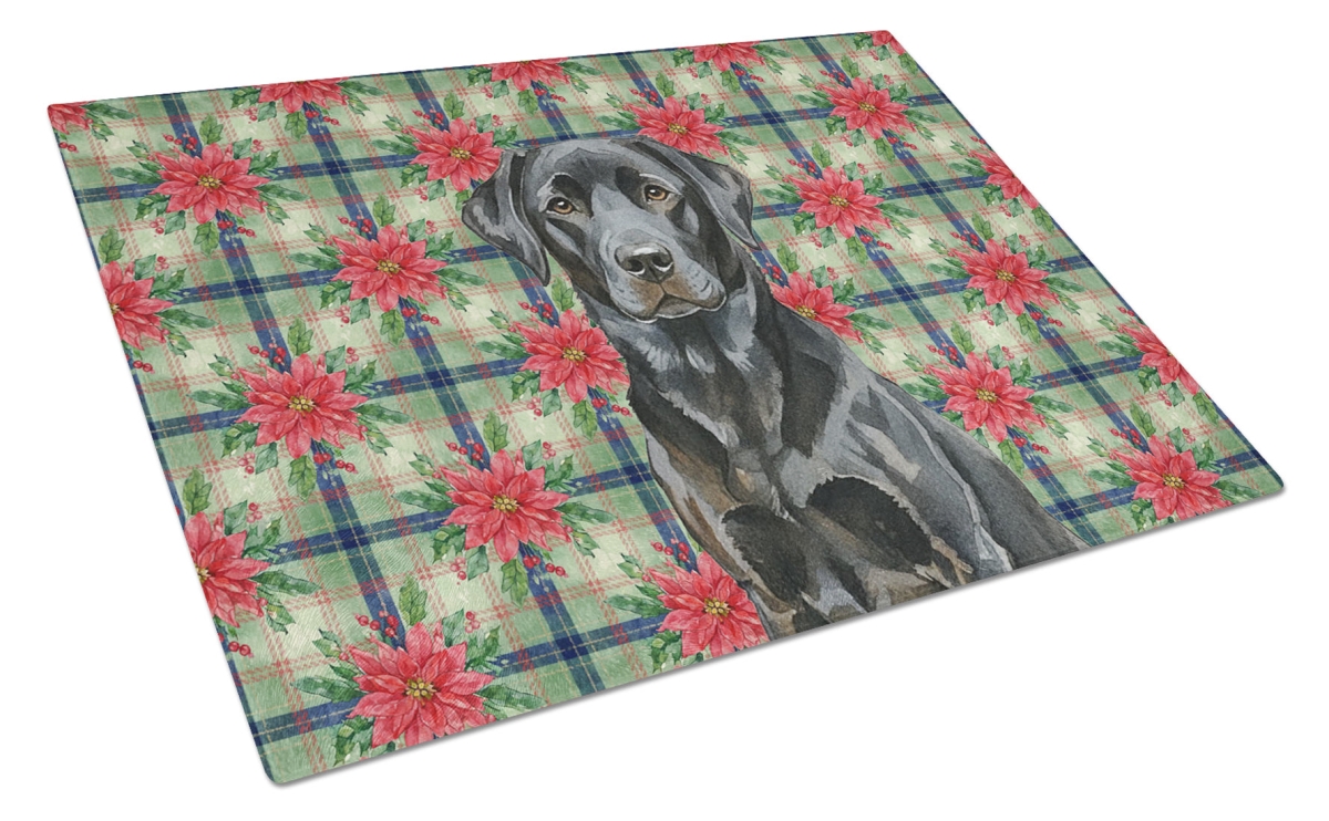 Picture of Carolines Treasures WDK8692LCB Unisex Adult Black Labrador Retriever Christmas Poinsettias Glass Cutting Board - 15 x 12 in.
