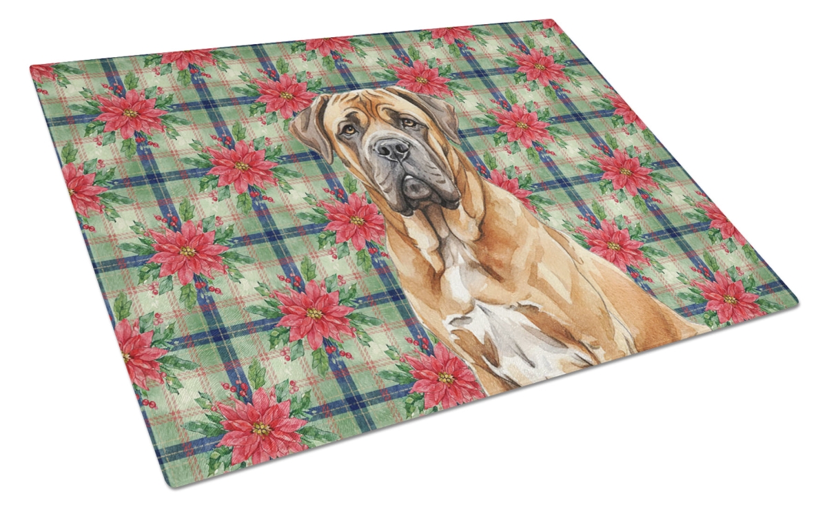 Picture of Carolines Treasures WDK8723LCB Unisex Adult Neapolitan Mastiff Christmas Poinsettias Glass Cutting Board - 15 x 12 in.
