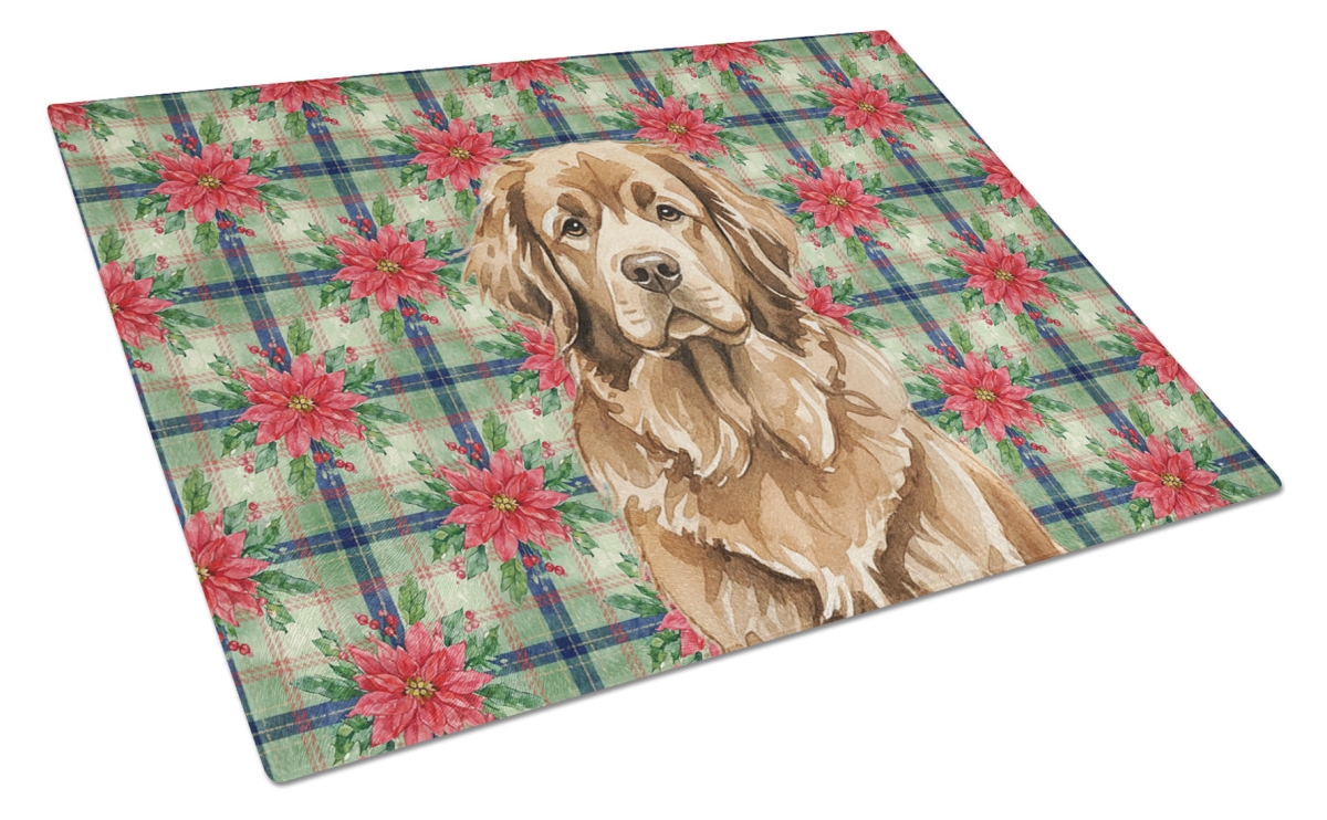 Picture of Carolines Treasures WDK8725LCB Unisex Adult Brown Foundland Christmas Poinsettias Glass Cutting Board - 15 x 12 in.