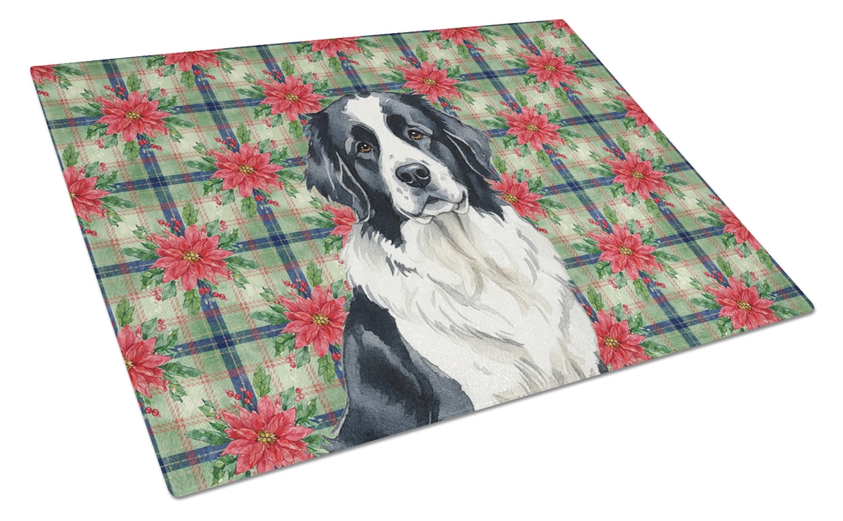 Picture of Carolines Treasures WDK8727LCB Unisex Adult Landseer Foundland Christmas Poinsettias Glass Cutting Board - 15 x 12 in.