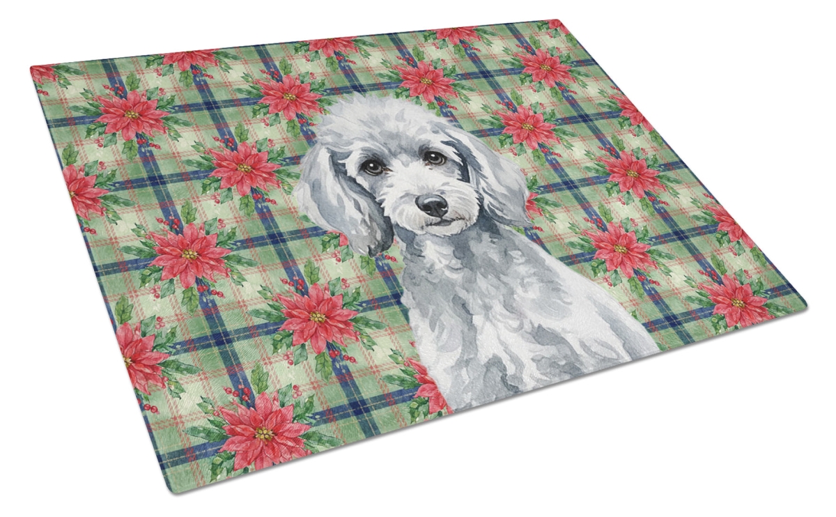 Picture of Carolines Treasures WDK8767LCB Unisex Adult Miniature Silver Poodle Christmas Poinsettias Glass Cutting Board - 15 x 12 in.