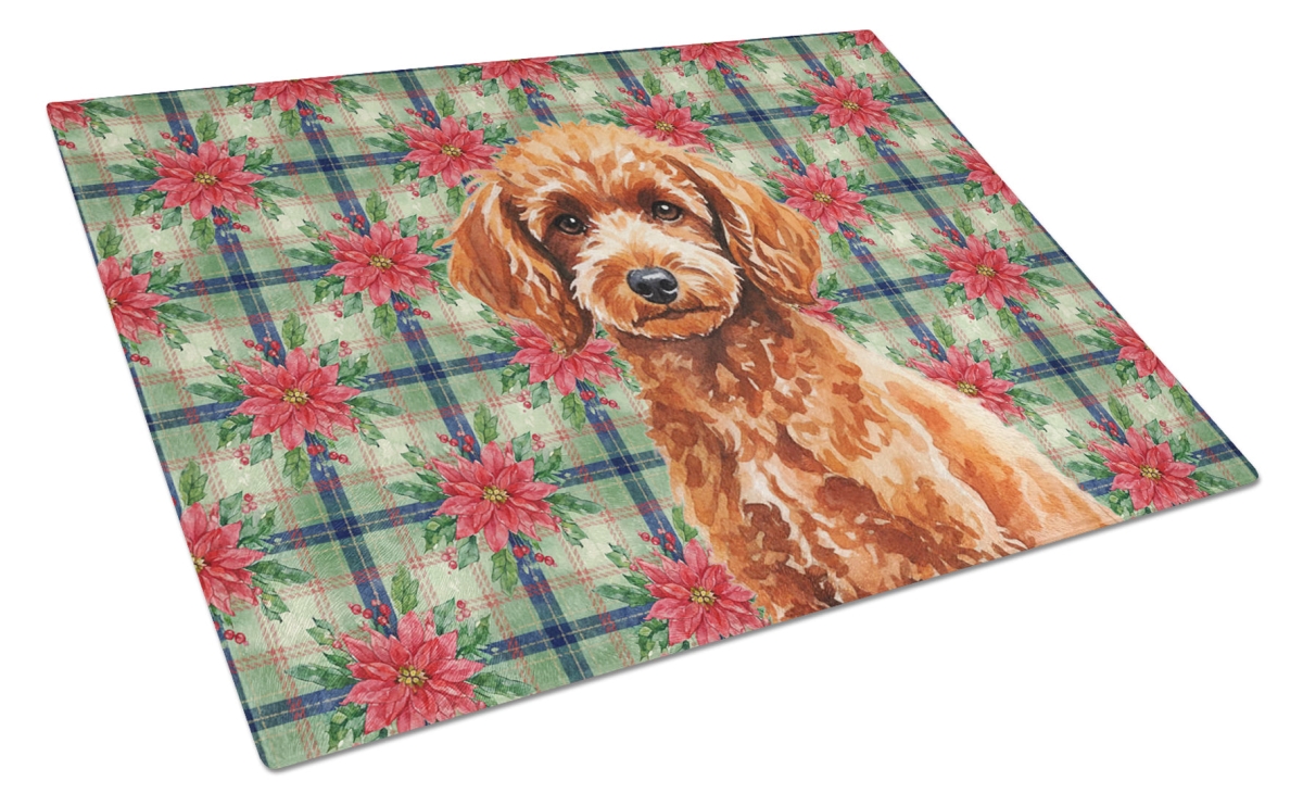 Picture of Carolines Treasures WDK8775LCB Unisex Adult Toy Red Poodle Christmas Poinsettias Glass Cutting Board - 15 x 12 in.