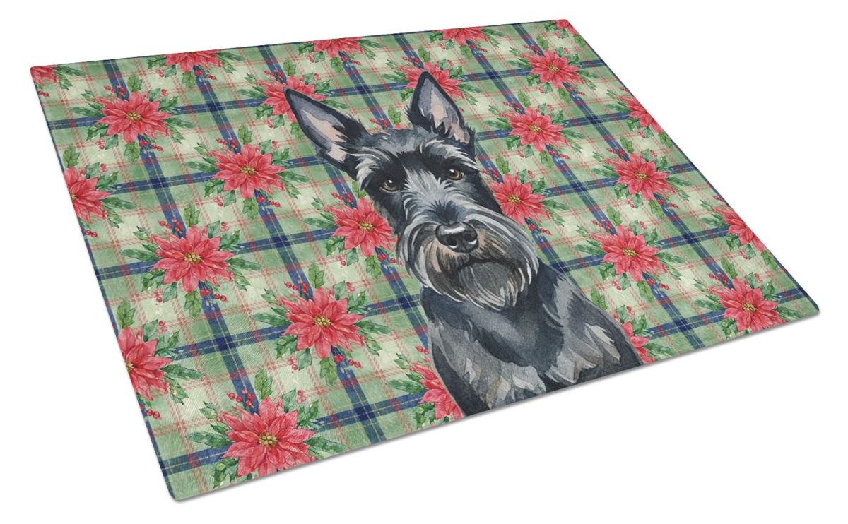 Picture of Carolines Treasures WDK8805LCB Unisex Adult Scottish Terrier Christmas Poinsettias Glass Cutting Board - 15 x 12 in.