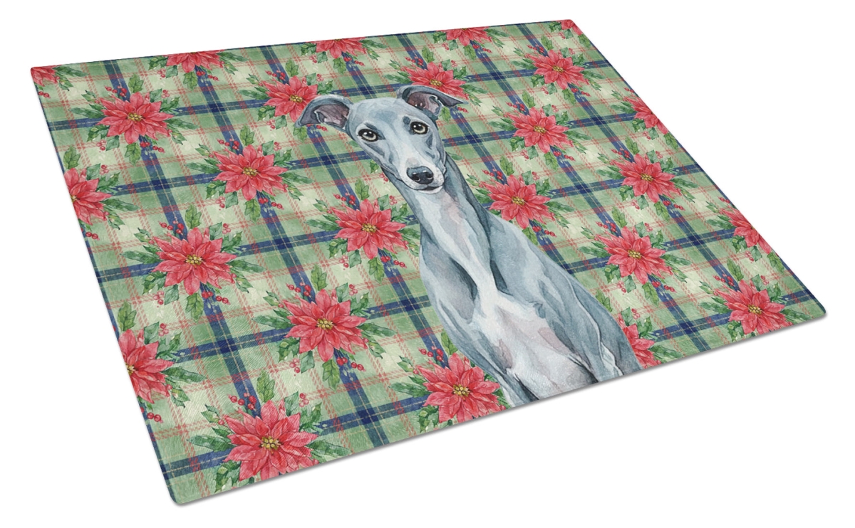 Picture of Carolines Treasures WDK8852LCB Unisex Adult Blue Whippet Christmas Poinsettias Glass Cutting Board - 15 x 12 in.