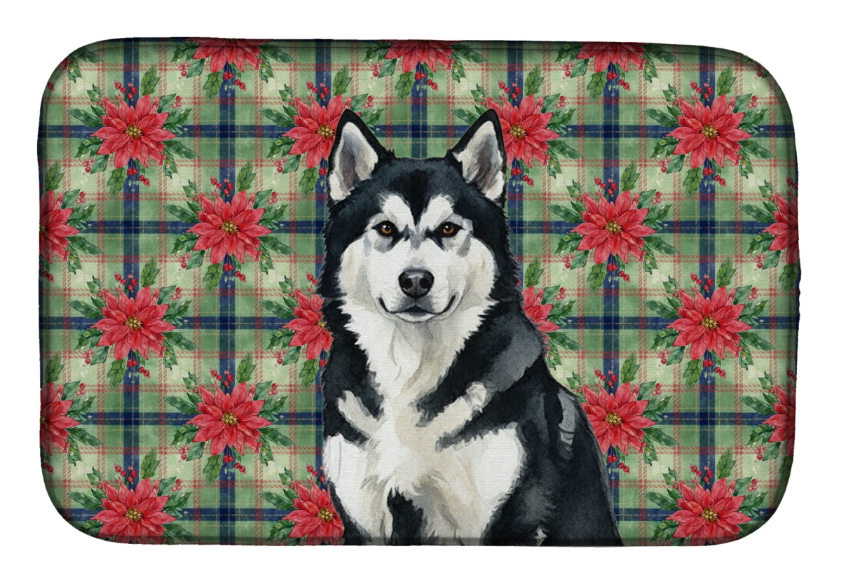 Picture of Carolines Treasures WDK8473DDM Unisex Adult Black & White Alaskan Malamute Christmas Poinsettias Dish Drying Mat - 21 x 14 in.