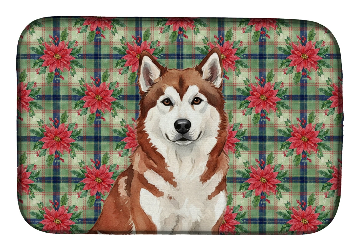 Picture of Carolines Treasures WDK8475DDM Unisex Adult Red & White Alaskan Malamute Christmas Poinsettias Dish Drying Mat - 21 x 14 in.