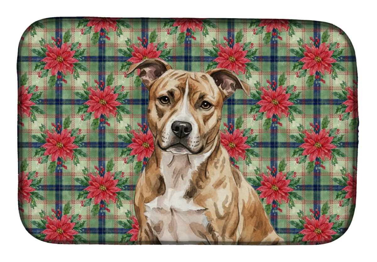 Picture of Carolines Treasures WDK8483DDM Unisex Adult Brindle American Staffordshire Terrier Christmas Poinsettias Dish Drying Mat - 21 x 14 in.