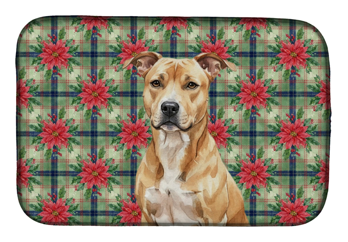 Picture of Carolines Treasures WDK8484DDM Unisex Adult Fawn American Staffordshire Terrier Christmas Poinsettias Dish Drying Mat - 21 x 14 in.