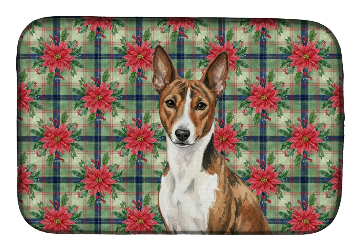 Picture of Carolines Treasures WDK8493DDM Unisex Adult Brindle & White Basenji Christmas Poinsettias Dish Drying Mat - 21 x 14 in.