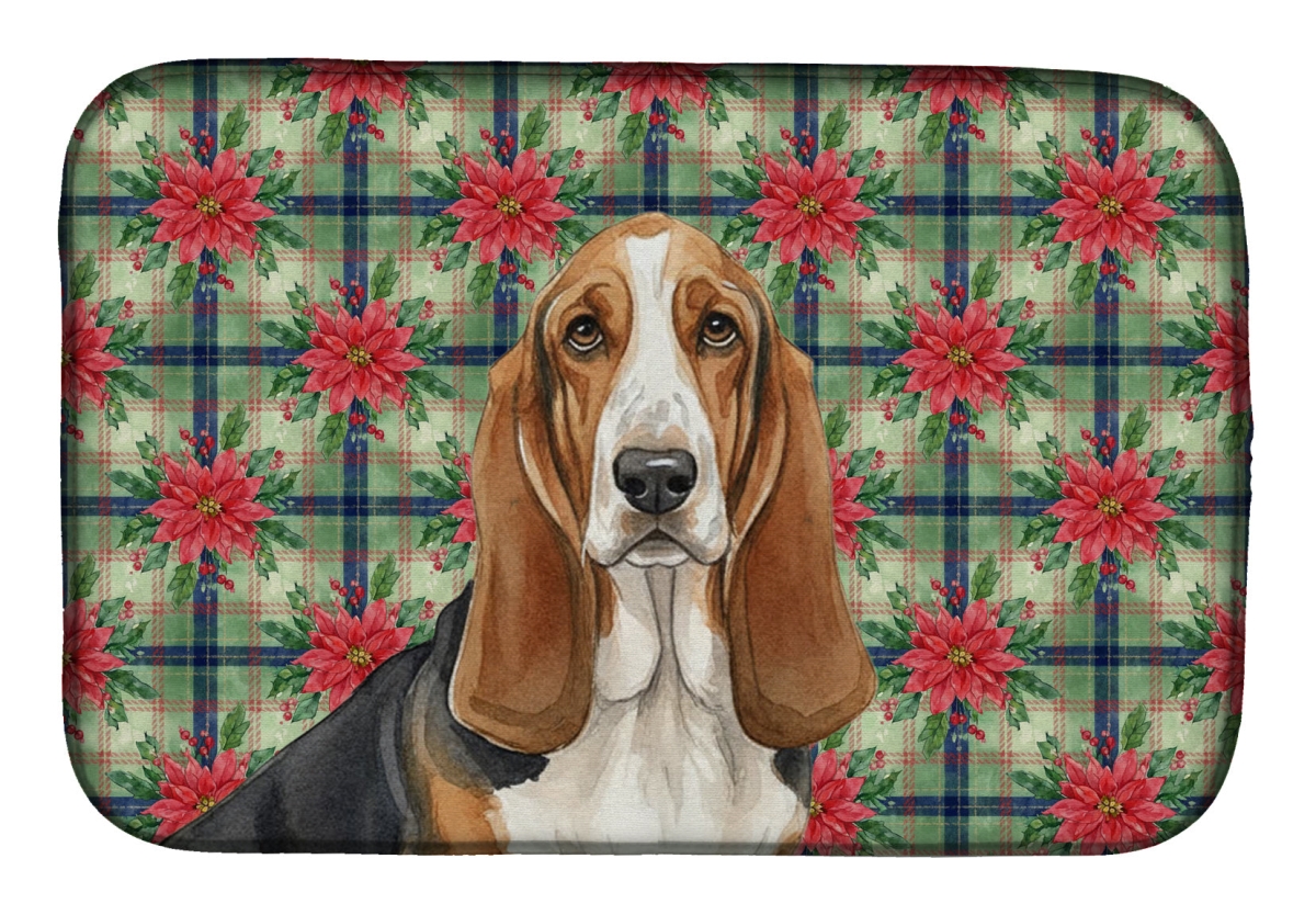 Picture of Carolines Treasures WDK8498DDM Unisex Adult Tricolor & White Basset Hound Christmas Poinsettias Dish Drying Mat - 21 x 14 in.