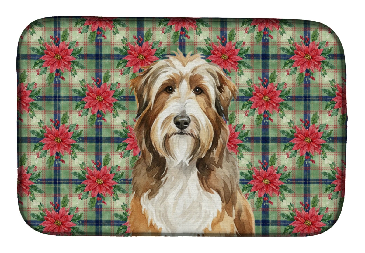 Picture of Carolines Treasures WDK8502DDM Unisex Adult Brown Bearded Collie Christmas Poinsettias Dish Drying Mat - 21 x 14 in.