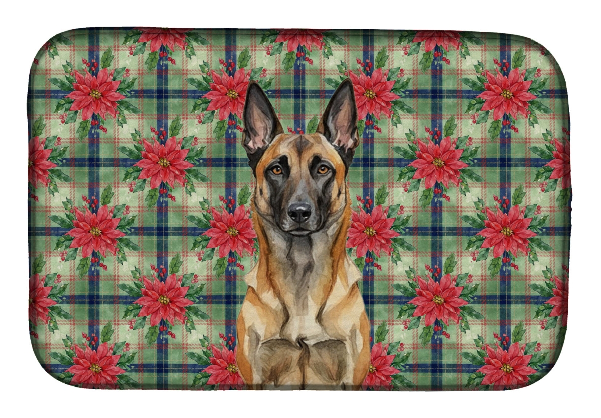Picture of Carolines Treasures WDK8508DDM Unisex Adult Belgian Malinois Christmas Poinsettias Dish Drying Mat - 21 x 14 in.