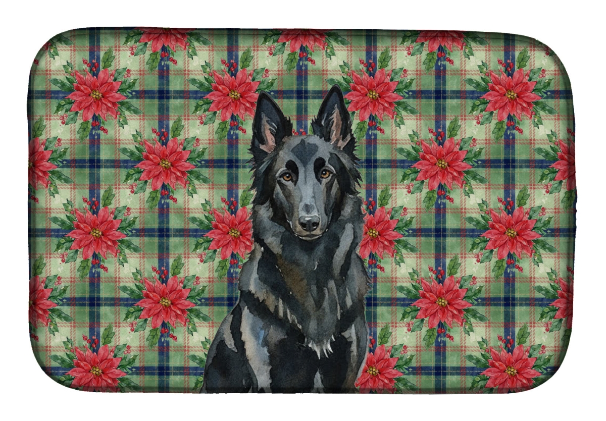 Picture of Carolines Treasures WDK8510DDM Unisex Adult Belgian Sheepdog Groenendael Christmas Poinsettias Dish Drying Mat - 21 x 14 in.