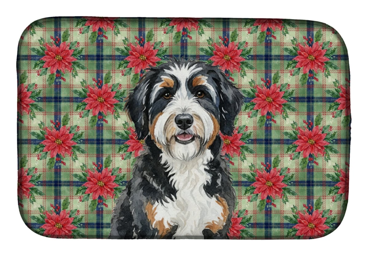 Picture of Carolines Treasures WDK8512DDM Unisex Adult Berndoodle Christmas Poinsettias Dish Drying Mat - 21 x 14 in.