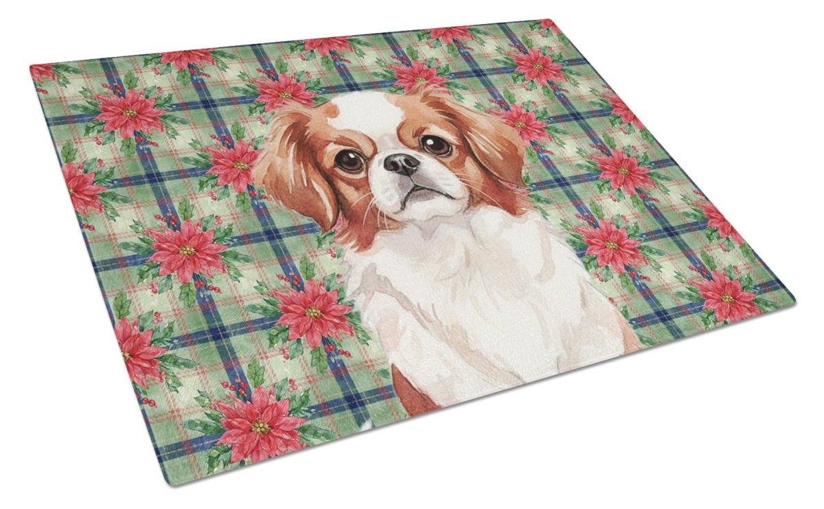 Picture of Carolines Treasures WDK8686LCB Unisex Adult Red & White Japanese Chin Christmas Poinsettias Glass Cutting Board - 15 x 12 in.