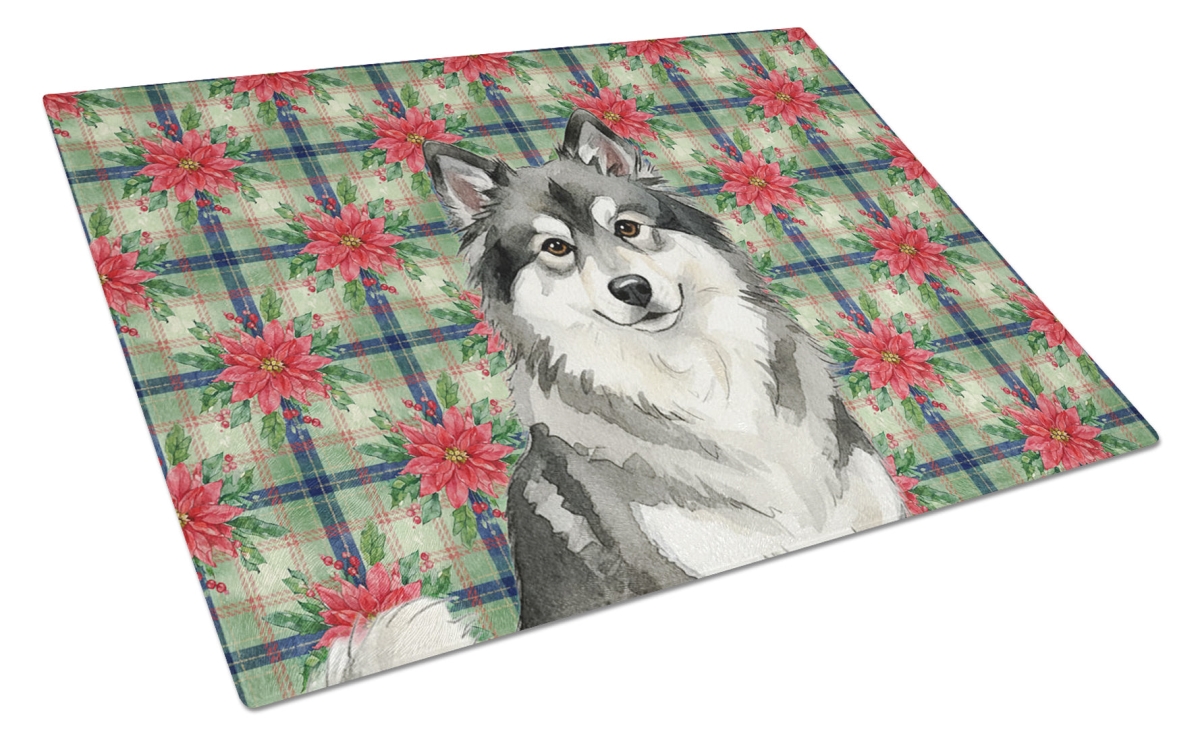 Picture of Carolines Treasures WDK8688LCB Unisex Adult Keeshond Christmas Poinsettias Glass Cutting Board - 15 x 12 in.