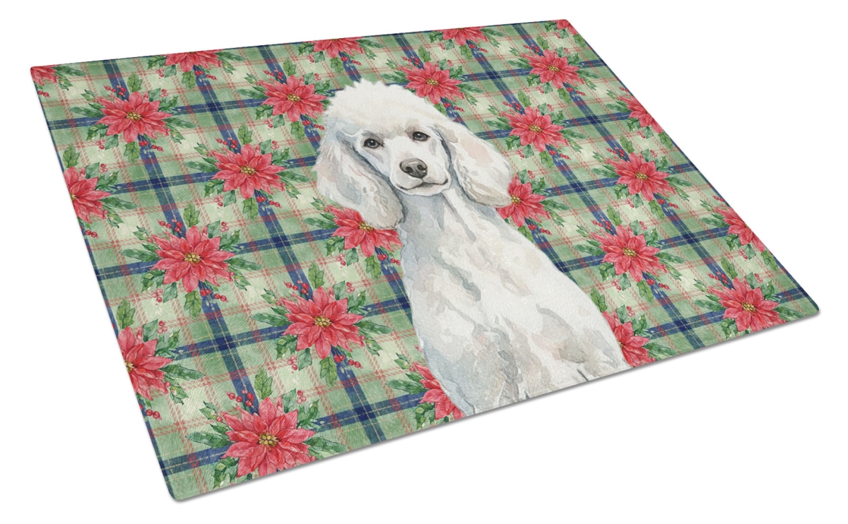 Picture of Carolines Treasures WDK8771LCB Unisex Adult Standard White Poodle Christmas Poinsettias Glass Cutting Board - 15 x 12 in.