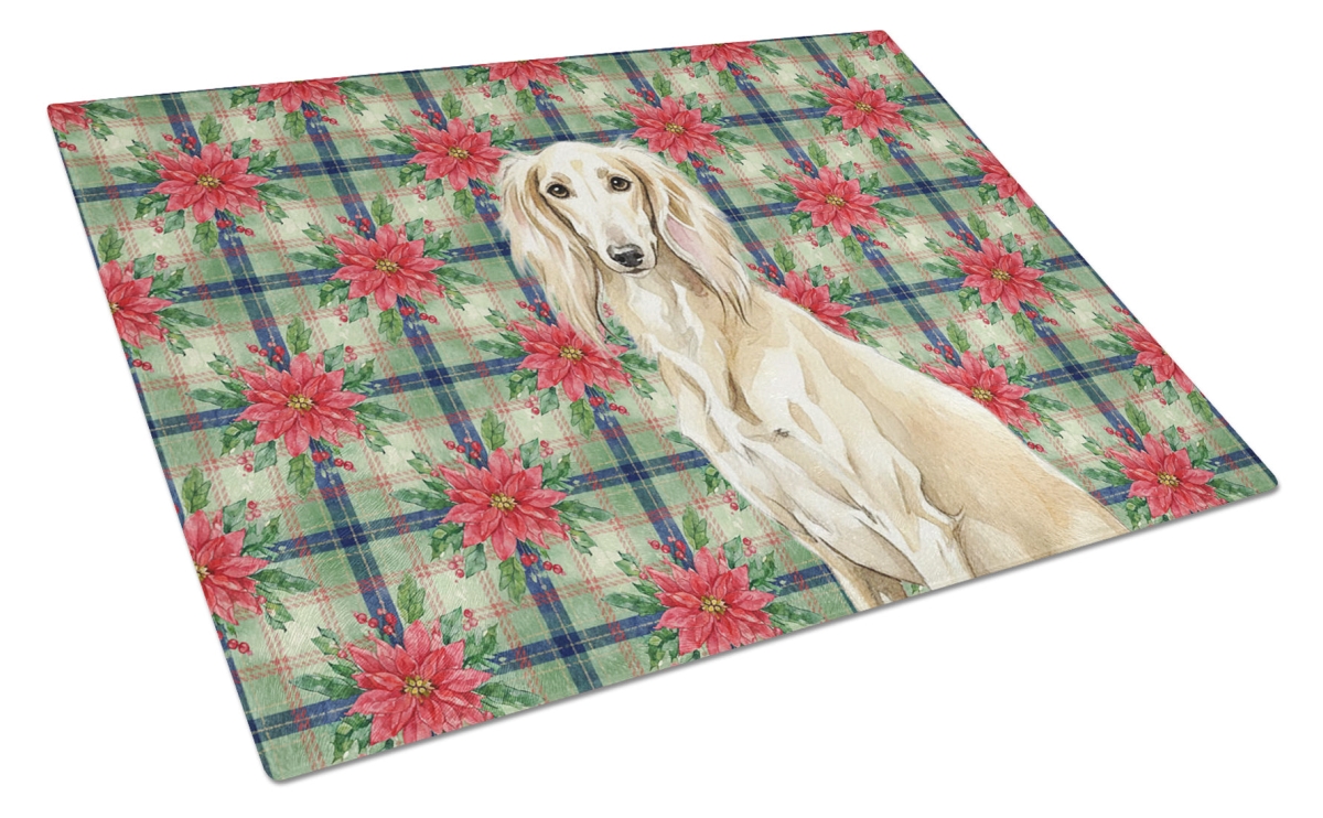 Picture of Carolines Treasures WDK8795LCB Unisex Adult Cream Saluki Christmas Poinsettias Glass Cutting Board - 15 x 12 in.