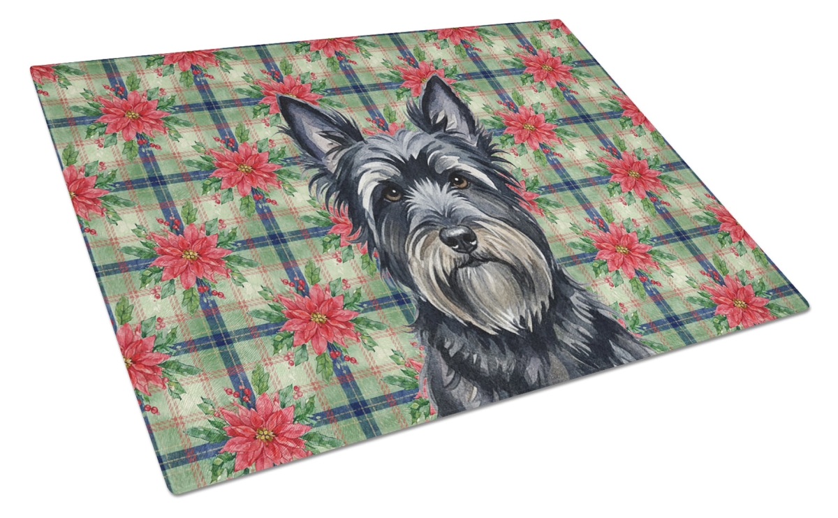 Picture of Carolines Treasures WDK8823LCB Unisex Adult Black Skye Terrier Christmas Poinsettias Glass Cutting Board - 15 x 12 in.