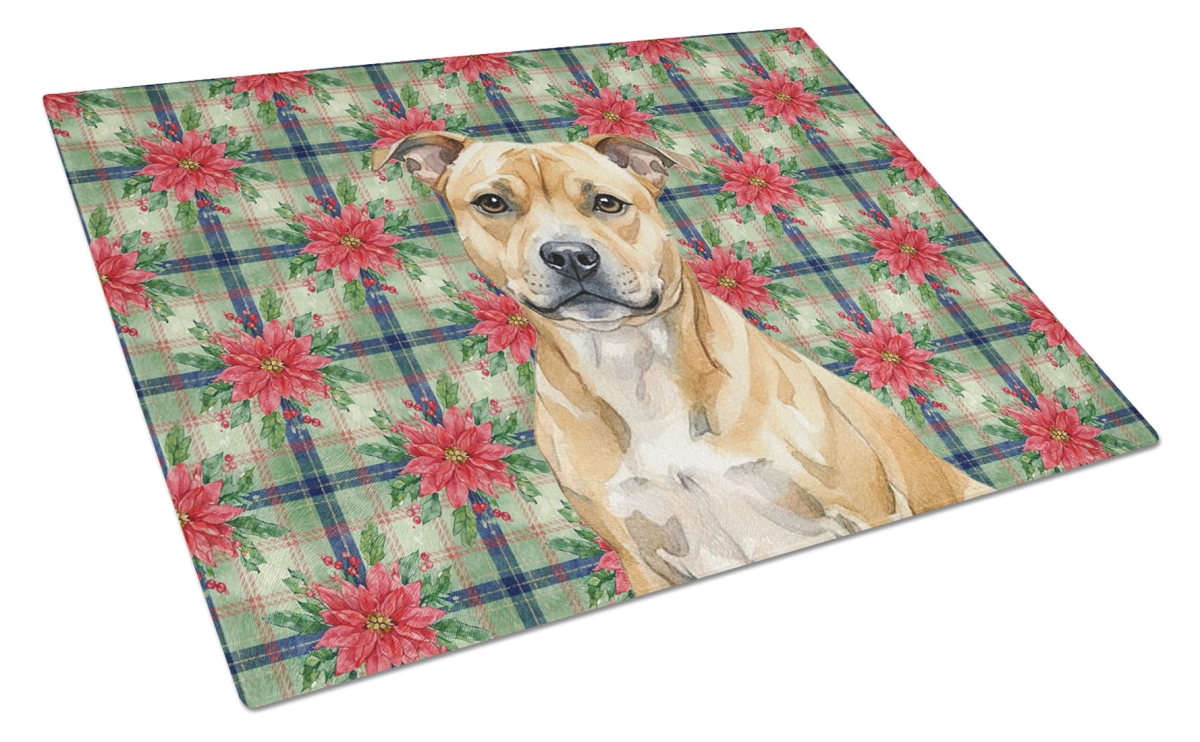 Picture of Carolines Treasures WDK8830LCB Unisex Adult Fawn Staffordshire Bull Terrier Christmas Poinsettias Glass Cutting Board - 15 x 12 in.