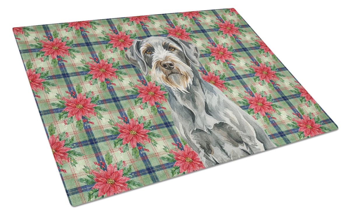Picture of Carolines Treasures WDK8860LCB Unisex Adult Steel Gray Wirehaired Pointing Griffon Christmas Poinsettias Glass Cutting Board - 15 x 12 in.