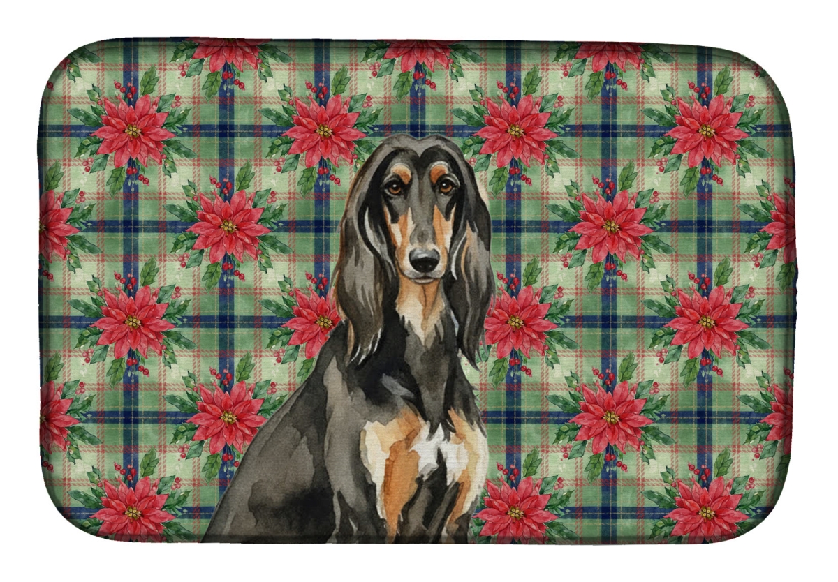Picture of Carolines Treasures WDK8465DDM Unisex Adult Black & Tan Afghan Hound Christmas Poinsettias Dish Drying Mat - 21 x 14 in.