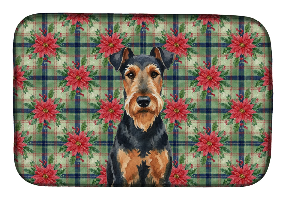 Picture of Carolines Treasures WDK8467DDM Unisex Adult Airedale Terrier Christmas Poinsettias Dish Drying Mat - 21 x 14 in.
