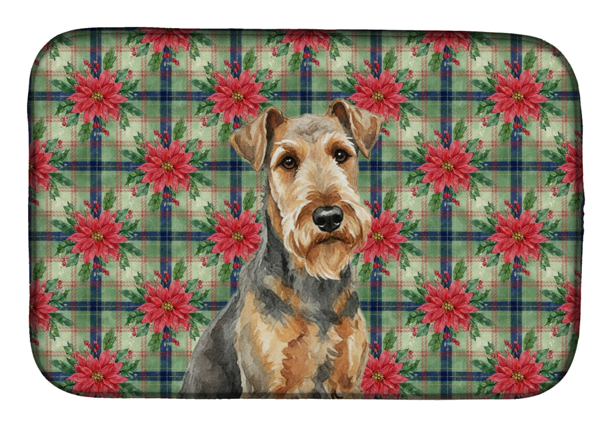 Picture of Carolines Treasures WDK8468DDM Unisex Adult Grizzle Airedale Terrier Christmas Poinsettias Dish Drying Mat - 21 x 14 in.