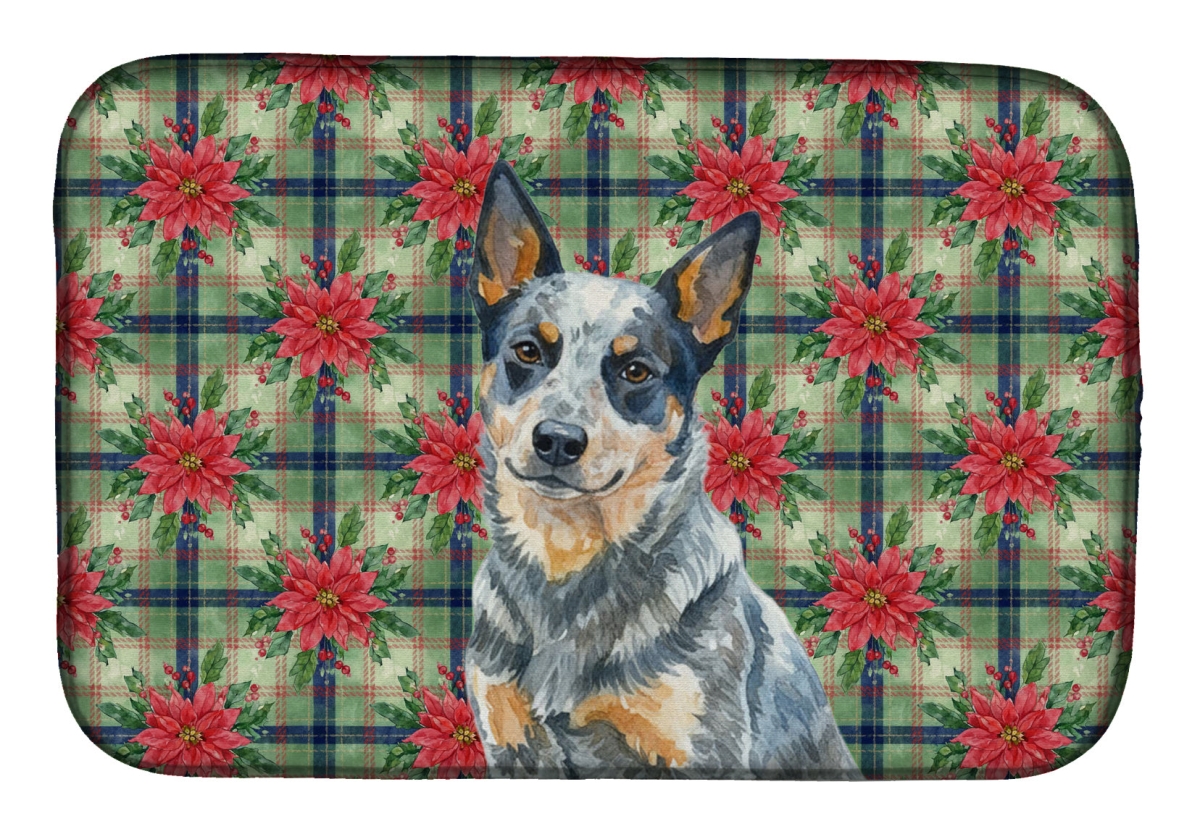 Picture of Carolines Treasures WDK8487DDM Unisex Adult Blue Heeler Australian Cattle Dog Christmas Poinsettias Dish Drying Mat - 21 x 14 in.