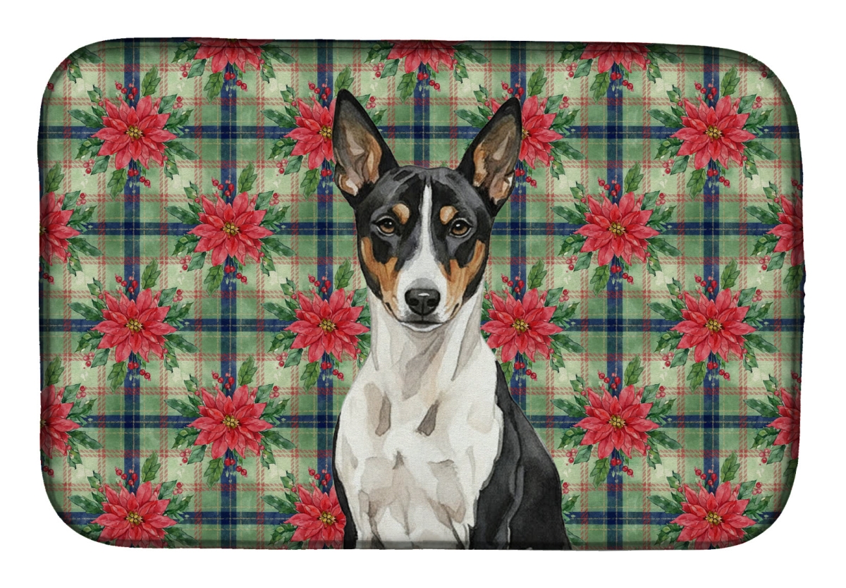 Picture of Carolines Treasures WDK8492DDM Unisex Adult Black & White Basenji Christmas Poinsettias Dish Drying Mat - 21 x 14 in.